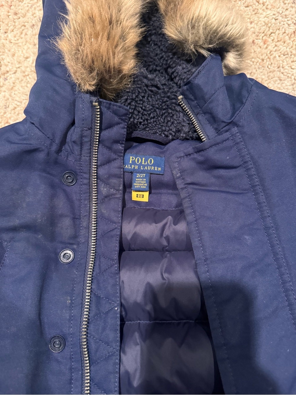 Polo by Ralph Lauren Navy Puffer Jacket with Faux-Fur Trim